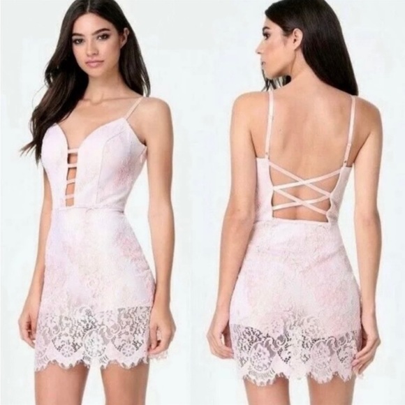 💋 BEBE Plunging Lace Romper Dress Nude & Blush Pink Strappy 10 New RARE 💋